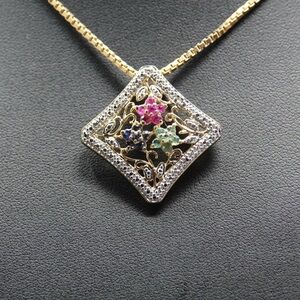 18k gold over sterling silver gemstone Multicolor Pendant Necklace